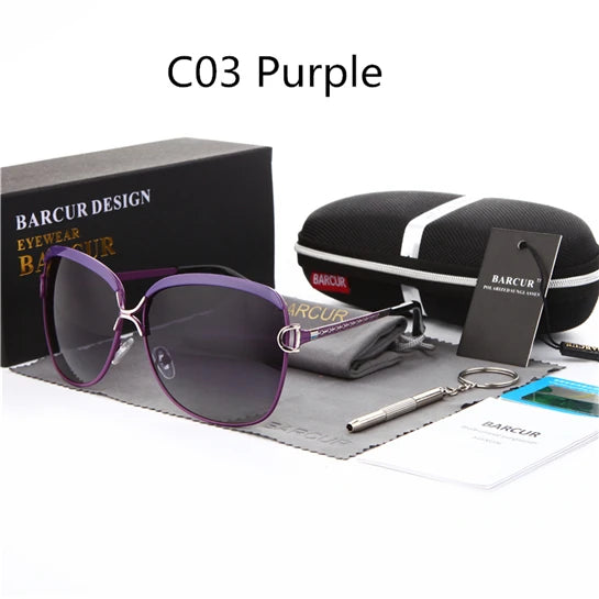 BARCUR Polarized Ladies Sunglasses Women Gradient Lens Round Sun Glasses Square Luxury Brand Oculos Lunette De Soleil Femme