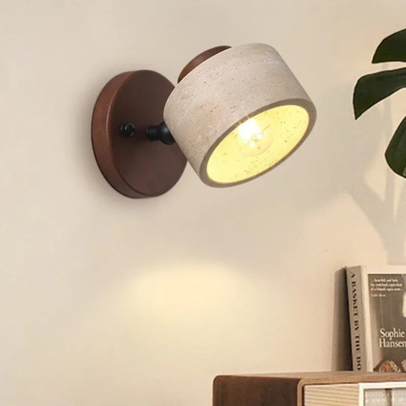 Yellow Cave Stone Japanese-style Wabi-sabi Bedroom Bedside Wall Lamp Retro Homestay Study Rotatable Wall Lamp with Switch For