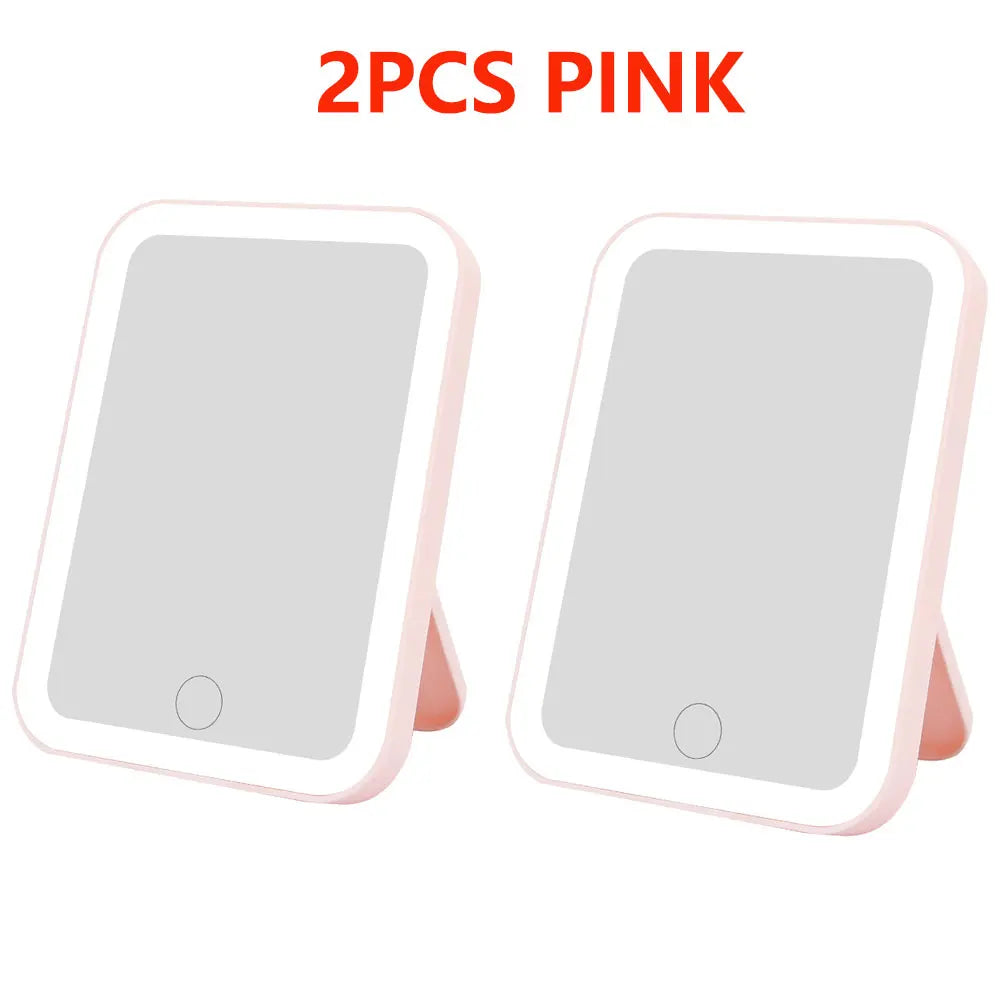 3 Colors LED Vanity Mirror with Touch Screen USB Rechargeable Dimming Makeup Mirror 3 Brightness Portable