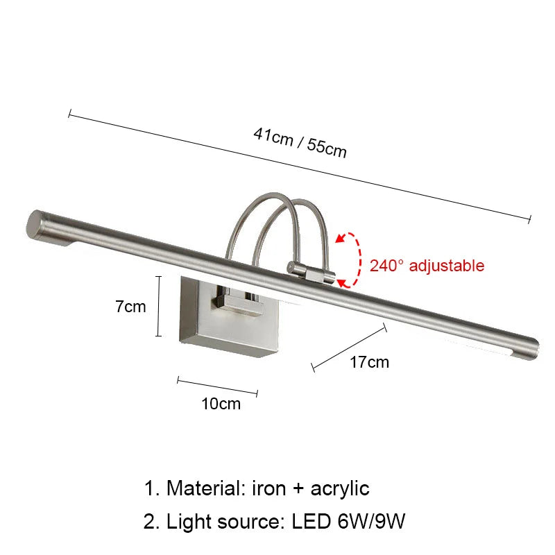 Mirror Wall Lamps Bathroom Modern Wall Lights 43CM 55CM 9W 12W Toilet Wall Mounted Lighting Fixtures Sconces Indoor Bedroom