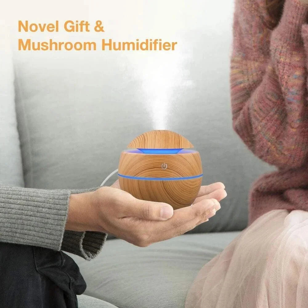 Mini Woodgrain USB Humidifier – Ultrasonic Essential Oil Diffuser