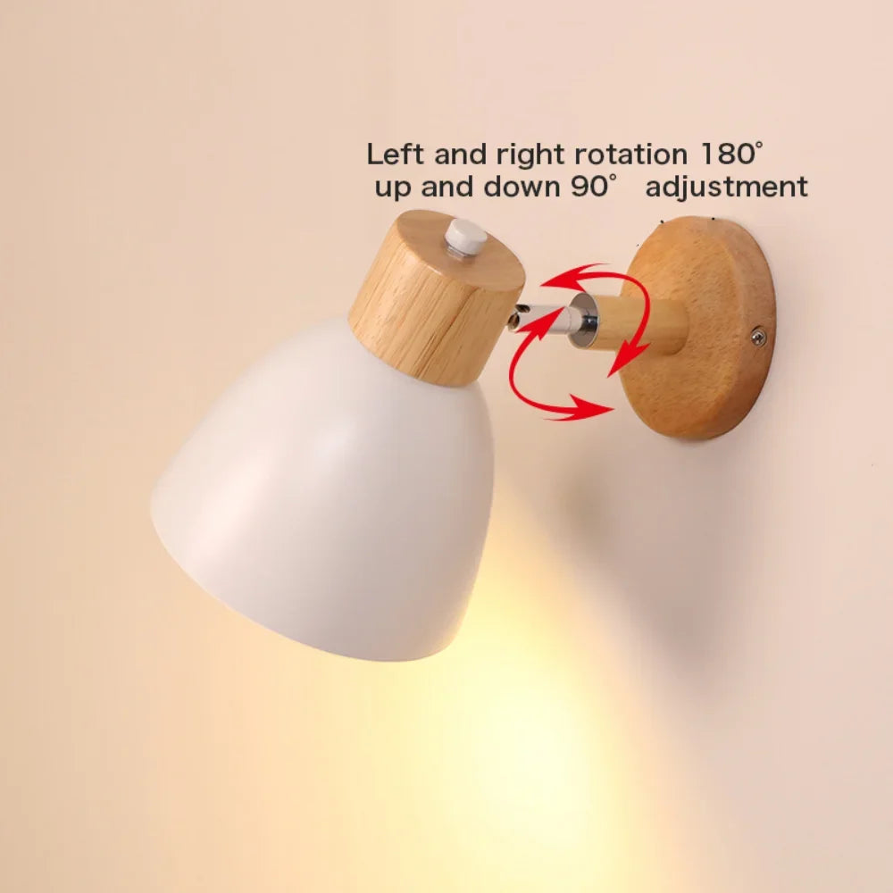 Wooden Nordic Wall Lamp With Switch Modern Wall Sconce For Bedroom Living Room Home Lighting Macaroon 6 Color Steering Head E27