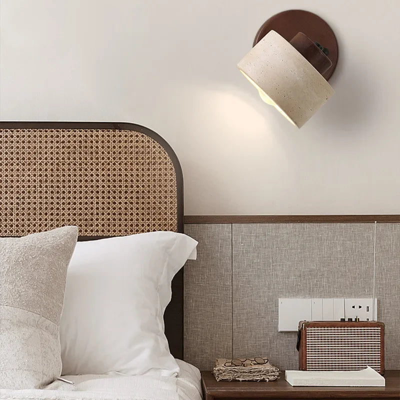 Yellow Cave Stone Japanese-style Wabi-sabi Bedroom Bedside Wall Lamp Retro Homestay Study Rotatable Wall Lamp with Switch For