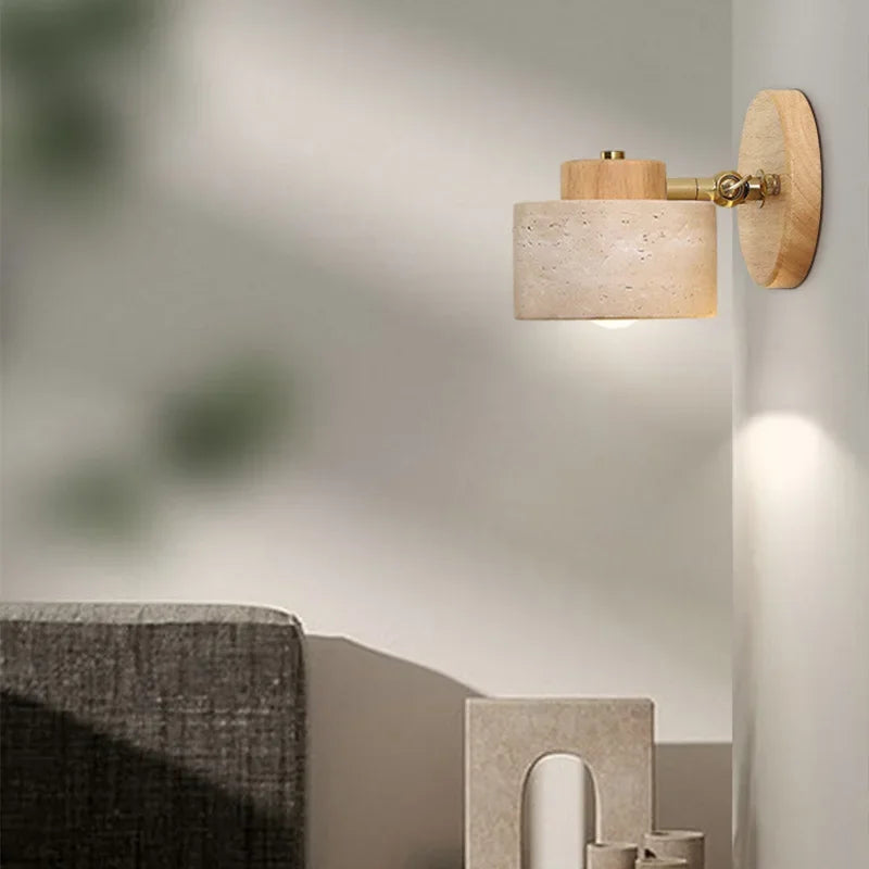 Yellow Cave Stone Japanese-style Wabi-sabi Bedroom Bedside Wall Lamp Retro Homestay Study Rotatable Wall Lamp with Switch For