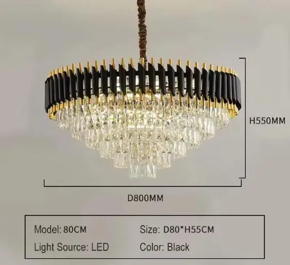 Modern K9 Crystal Hanging Lamp Luxury Black Gold Metal Led Chandelier Elegant Indoor Pendant Lighting Fixture For Home Decor