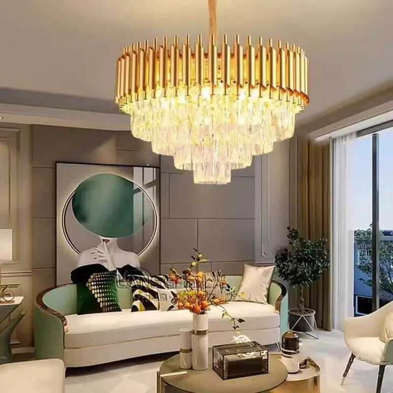 Modern K9 Crystal Hanging Lamp Luxury Black Gold Metal Led Chandelier Elegant Indoor Pendant Lighting Fixture For Home Decor