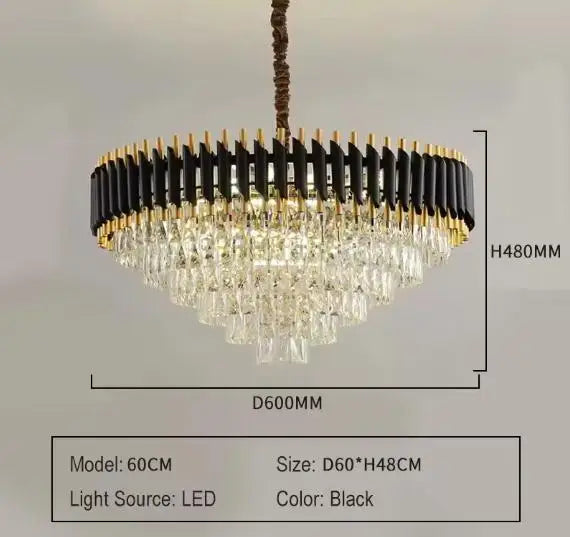 Modern K9 Crystal Hanging Lamp Luxury Black Gold Metal Led Chandelier Elegant Indoor Pendant Lighting Fixture For Home Decor