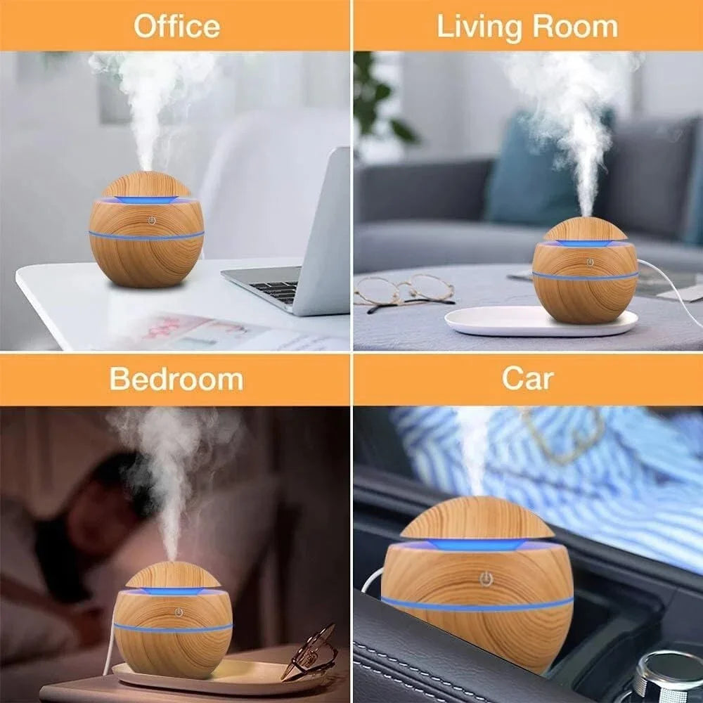 Mini Woodgrain USB Humidifier – Ultrasonic Essential Oil Diffuser