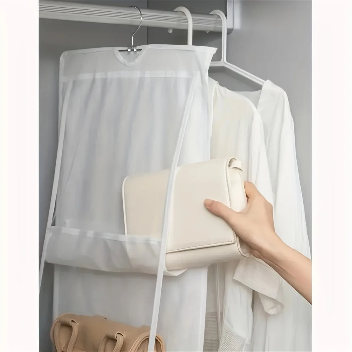 1pc 6/8 Grids Space Saving Bag Organizers, Multi Layer Hanging Handbag Purse Organizer For Wardrobe Closet, Bag Storage Holder