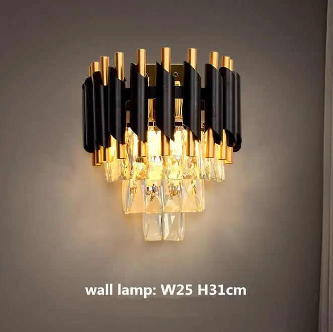 Modern K9 Crystal Hanging Lamp Luxury Black Gold Metal Led Chandelier Elegant Indoor Pendant Lighting Fixture For Home Decor