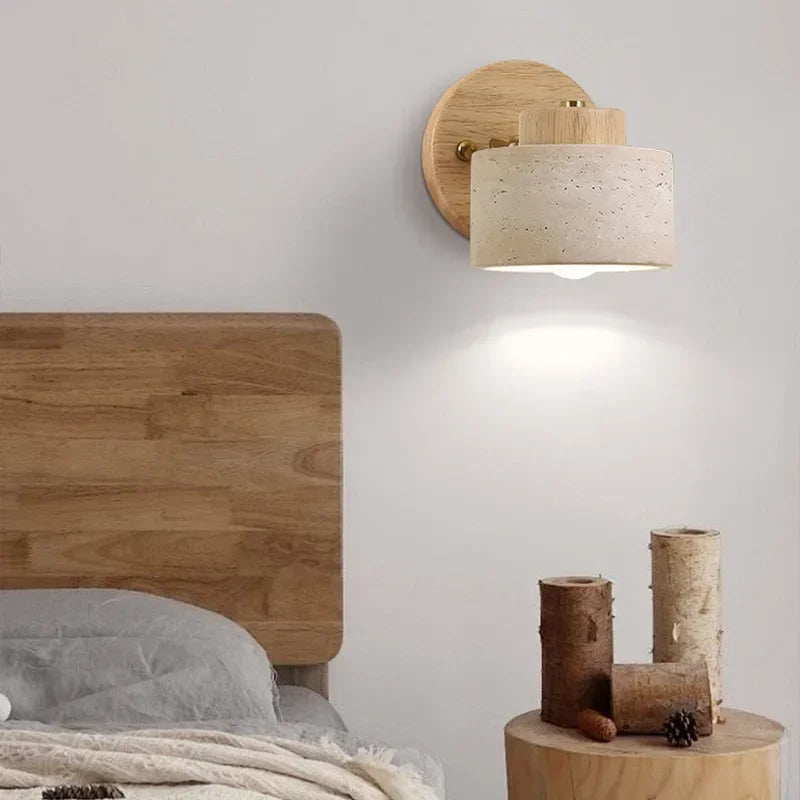 Yellow Cave Stone Japanese-style Wabi-sabi Bedroom Bedside Wall Lamp Retro Homestay Study Rotatable Wall Lamp with Switch For