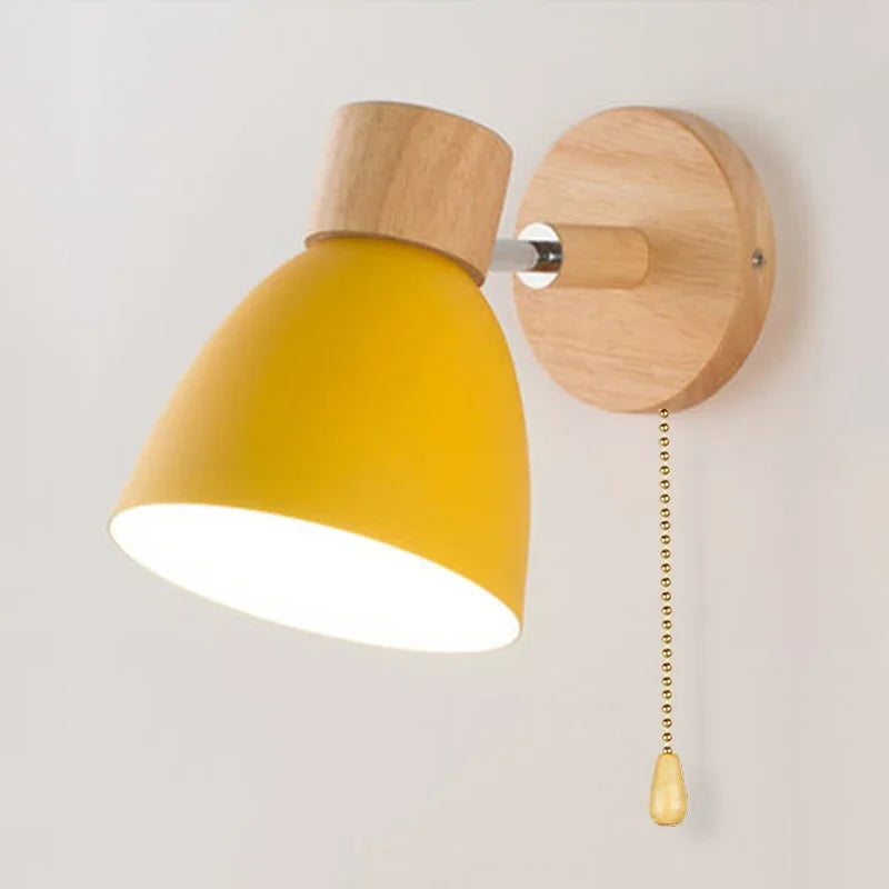 Wooden Nordic Wall Lamp With Switch Modern Wall Sconce For Bedroom Living Room Home Lighting Macaroon 6 Color Steering Head E27