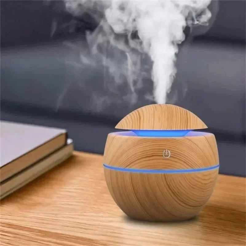 Mini Woodgrain USB Humidifier – Ultrasonic Essential Oil Diffuser