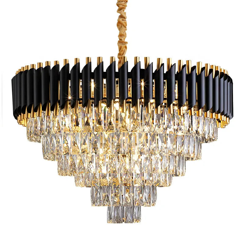 Modern K9 Crystal Hanging Lamp Luxury Black Gold Metal Led Chandelier Elegant Indoor Pendant Lighting Fixture For Home Decor