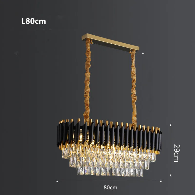 Modern K9 Crystal Hanging Lamp Luxury Black Gold Metal Led Chandelier Elegant Indoor Pendant Lighting Fixture For Home Decor