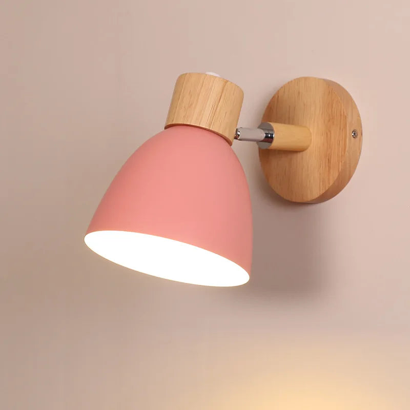 Wooden Nordic Wall Lamp With Switch Modern Wall Sconce For Bedroom Living Room Home Lighting Macaroon 6 Color Steering Head E27