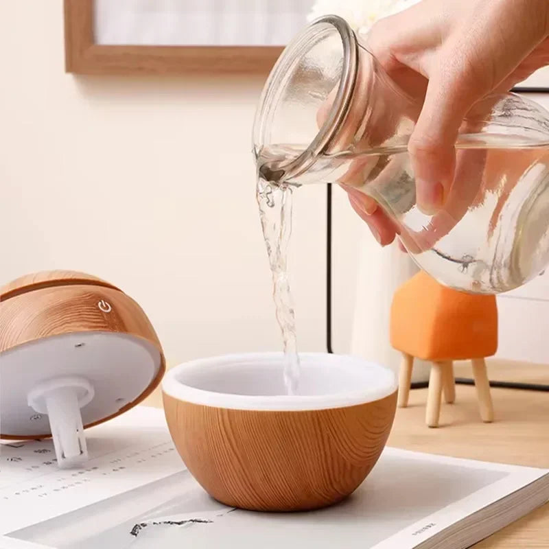 Mini Woodgrain USB Humidifier – Ultrasonic Essential Oil Diffuser