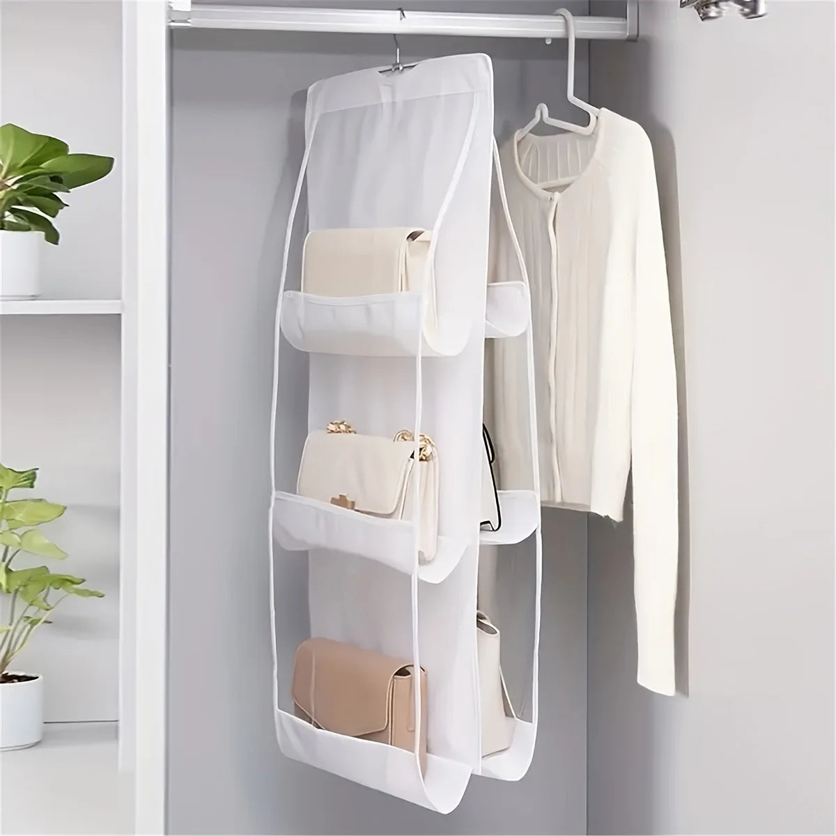 1pc 6/8 Grids Space Saving Bag Organizers, Multi Layer Hanging Handbag Purse Organizer For Wardrobe Closet, Bag Storage Holder