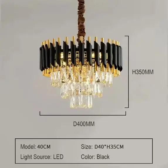 Modern K9 Crystal Hanging Lamp Luxury Black Gold Metal Led Chandelier Elegant Indoor Pendant Lighting Fixture For Home Decor