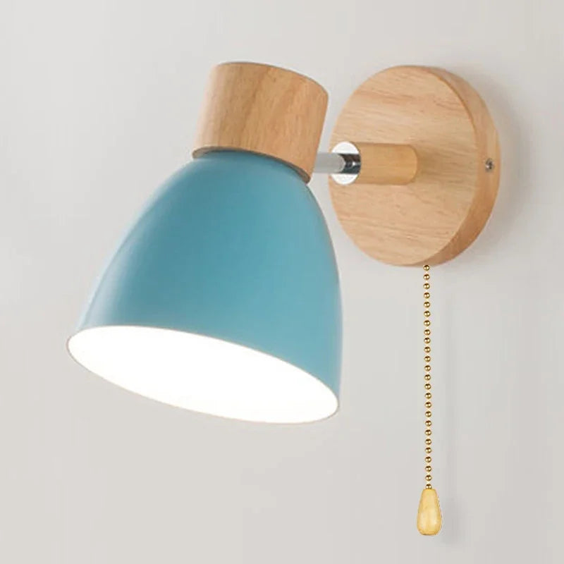 Wooden Nordic Wall Lamp With Switch Modern Wall Sconce For Bedroom Living Room Home Lighting Macaroon 6 Color Steering Head E27