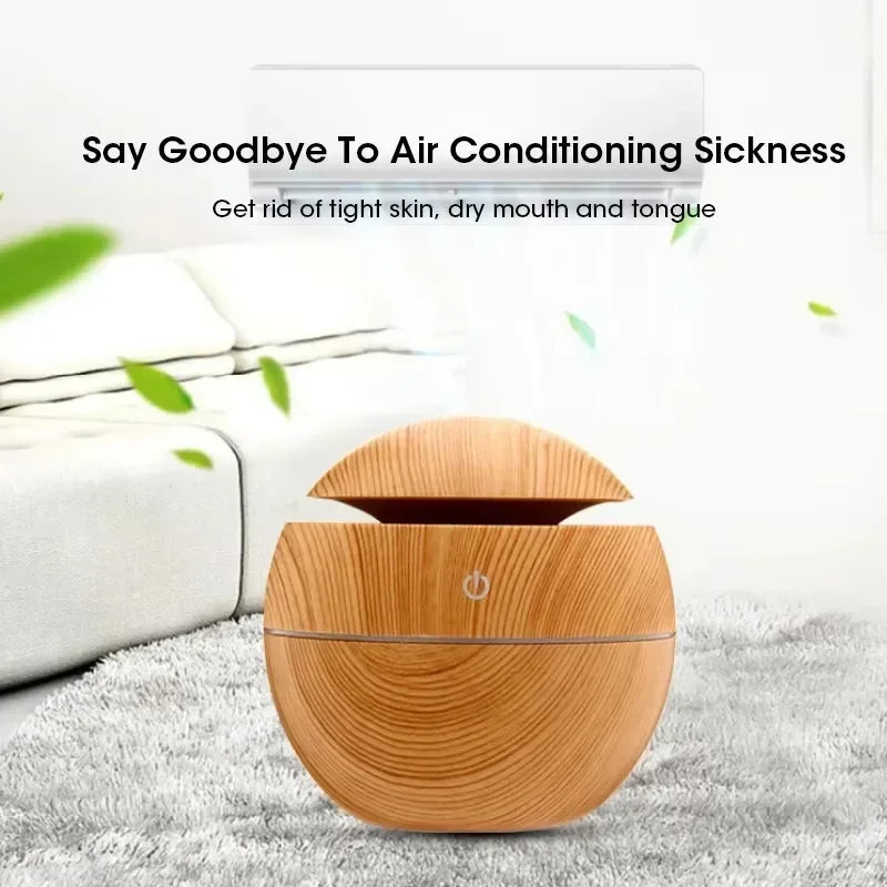 Mini Woodgrain USB Humidifier – Ultrasonic Essential Oil Diffuser