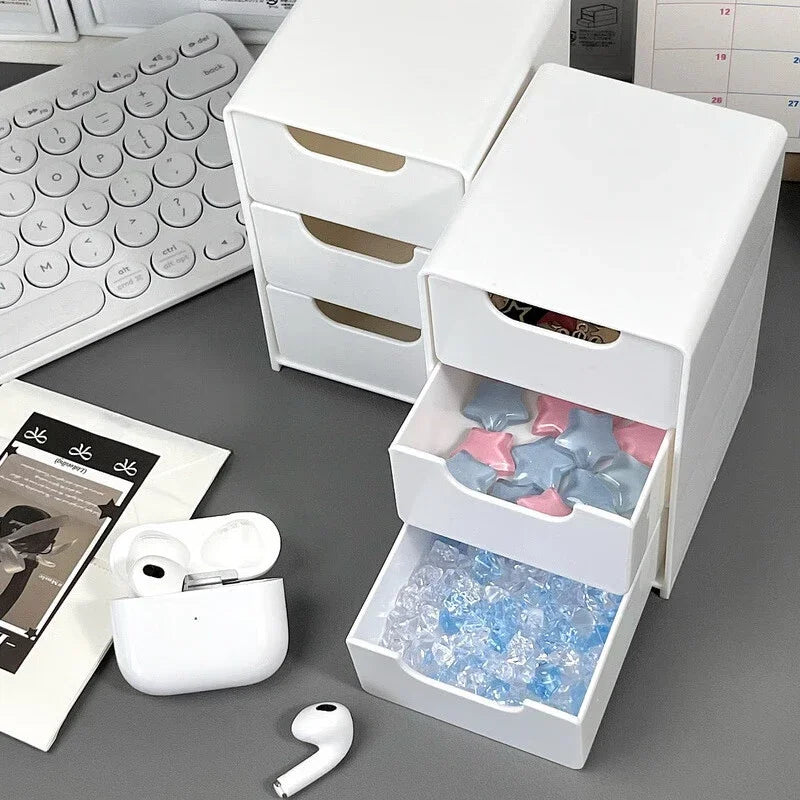 Chic 3-Tier Desk Organizer with Drawers - Ideal for Office Supplies, Jewelry & Cosmetics Storage - Portable Divider Box